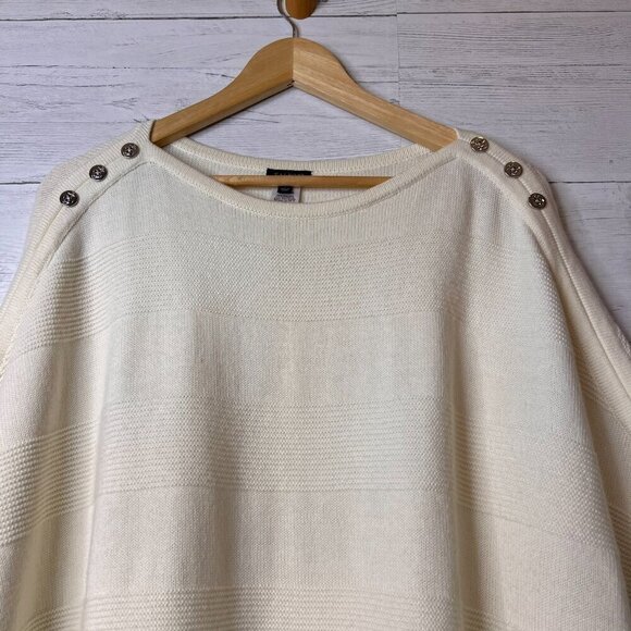 Talbots Sweater Womens Size Small Ivory Poncho Nautical Buttons Cape Lambs Wool - Picture 7 of 16